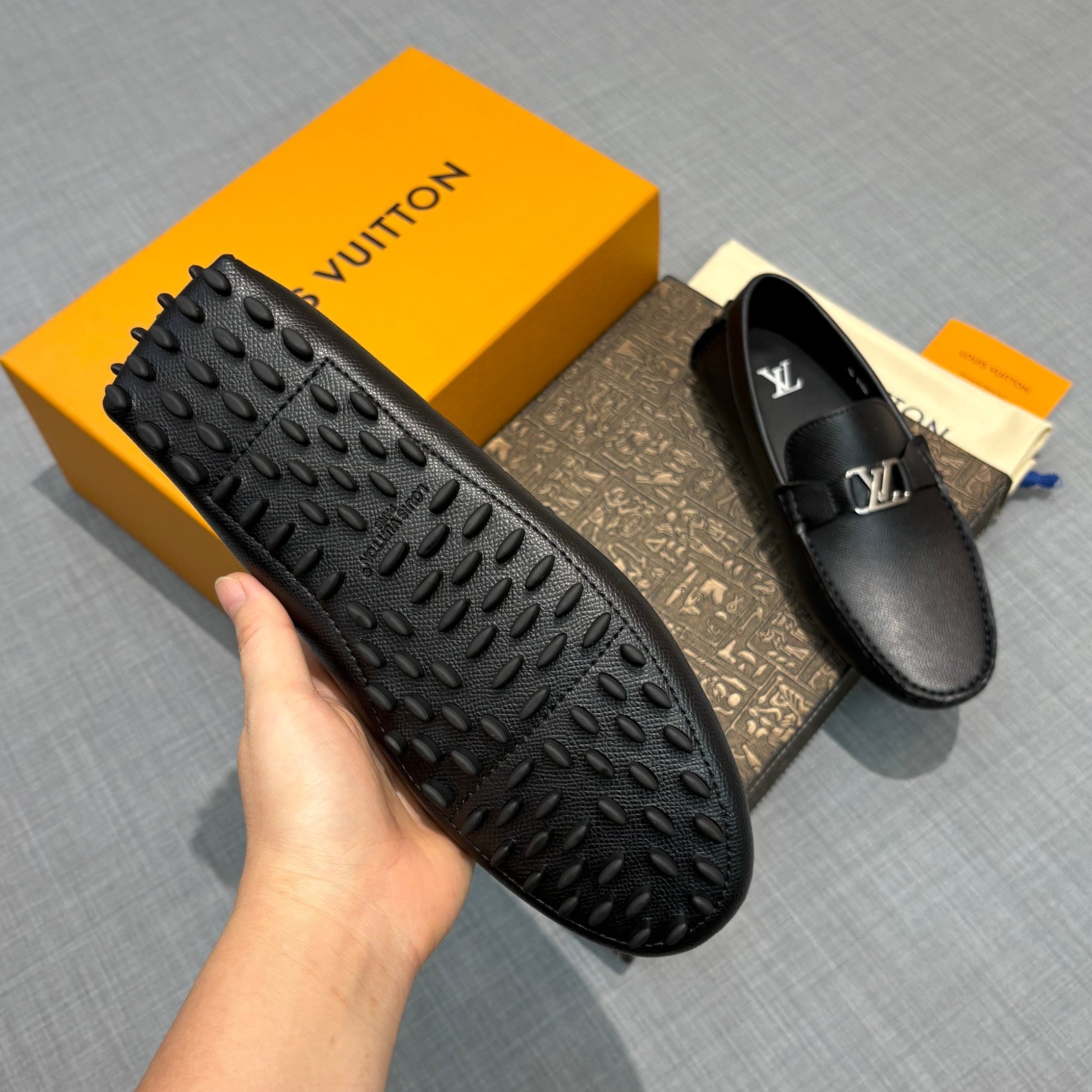 Louis Vuitton Men's Lizard-Embossed Driving Shoes