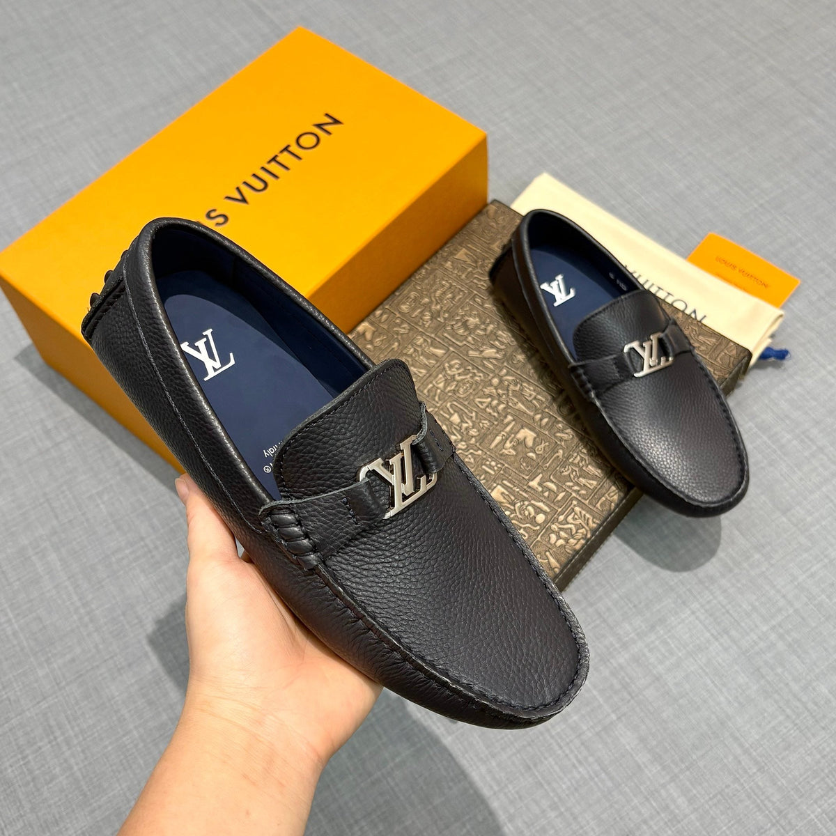 Louis Vuitton Men's Grained Leather Driving Shoes