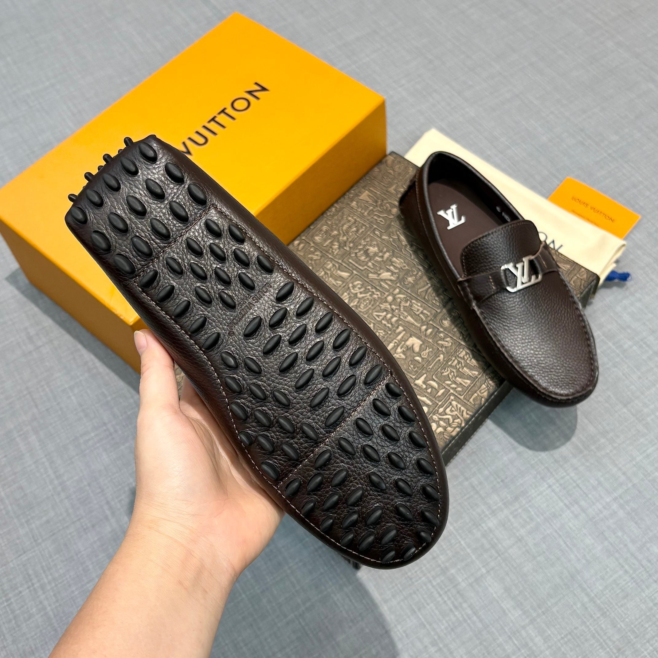 Louis Vuitton Men's Grained Leather Driving Shoes