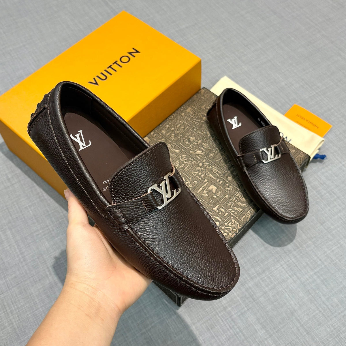 Louis Vuitton Men's Grained Leather Driving Shoes