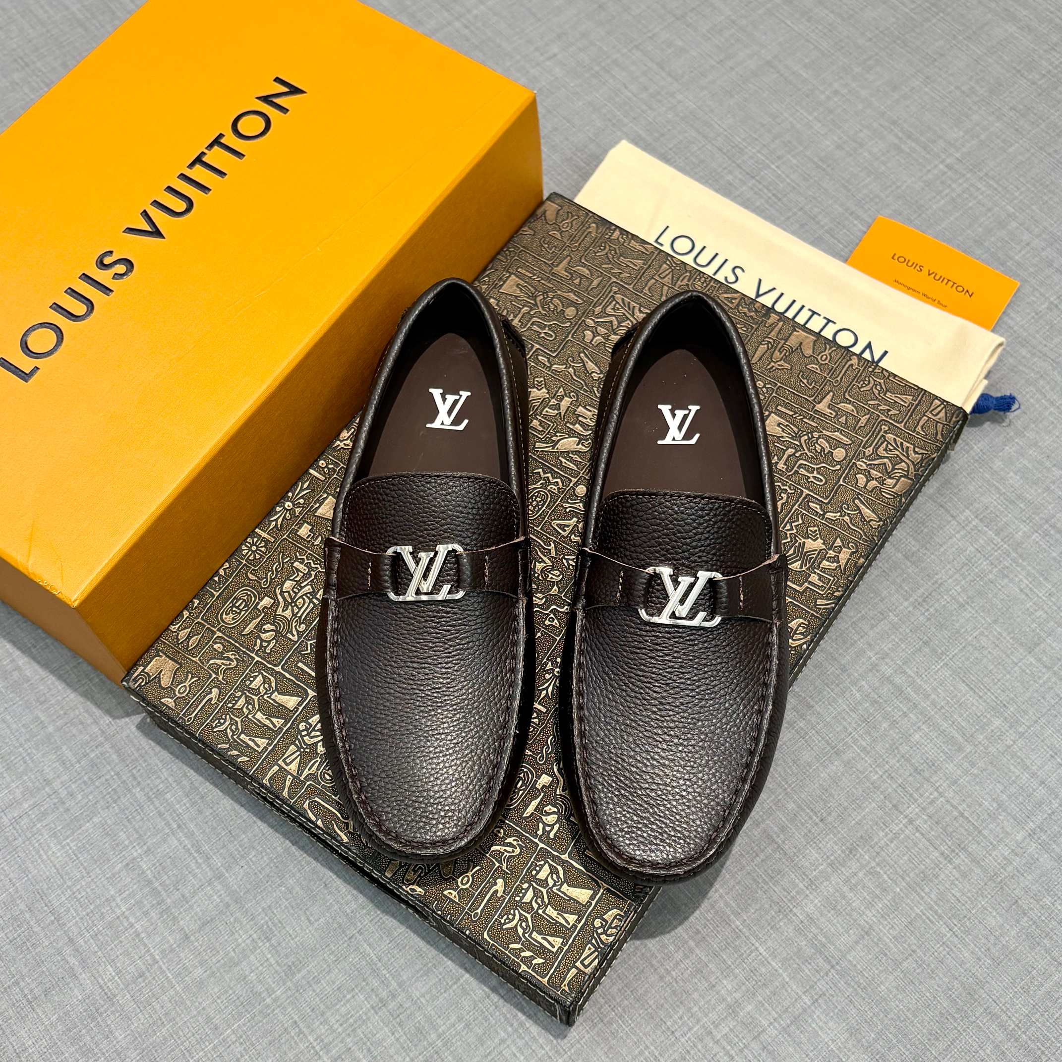 Louis Vuitton Men's Grained Leather Driving Shoes