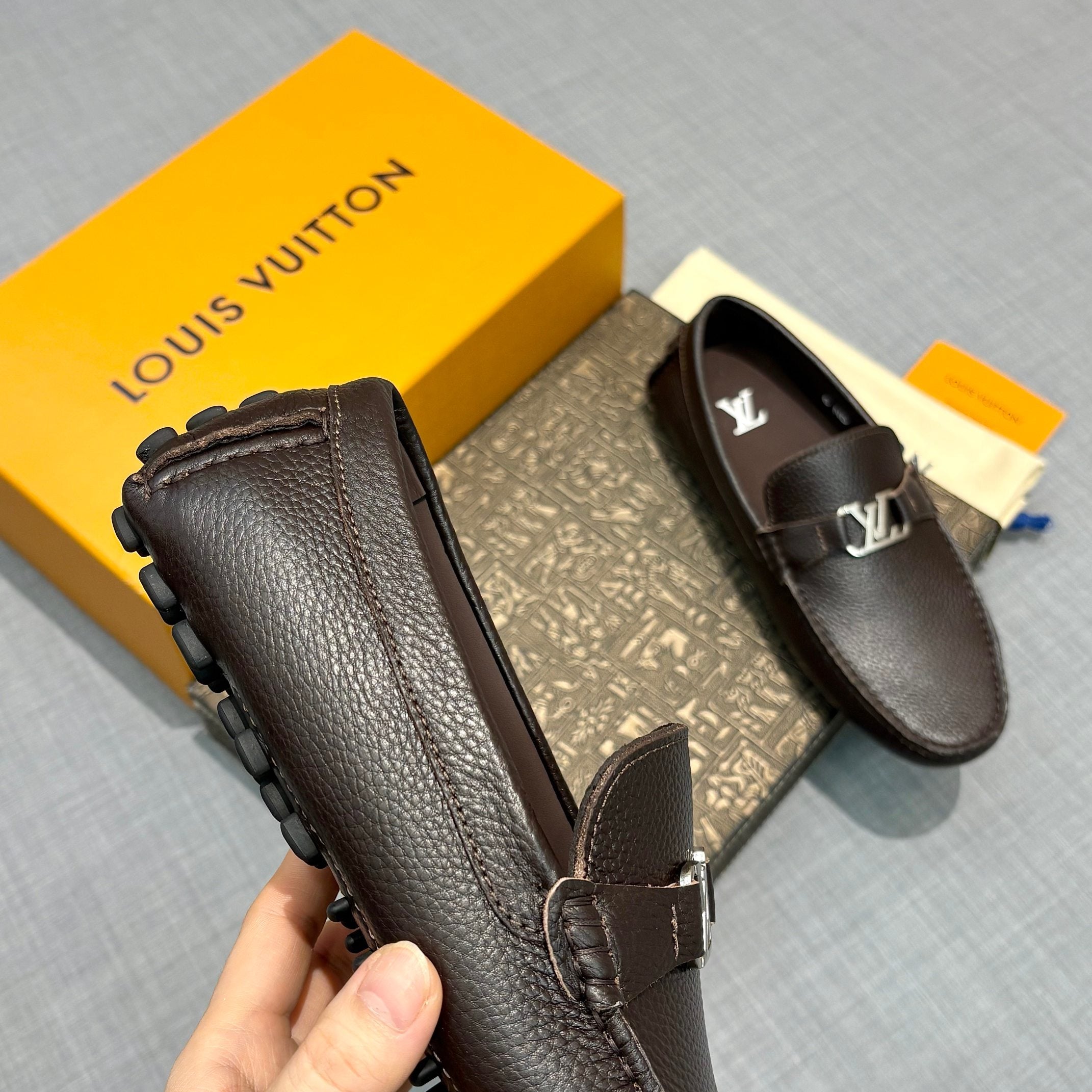 Louis Vuitton Men's Grained Leather Driving Shoes