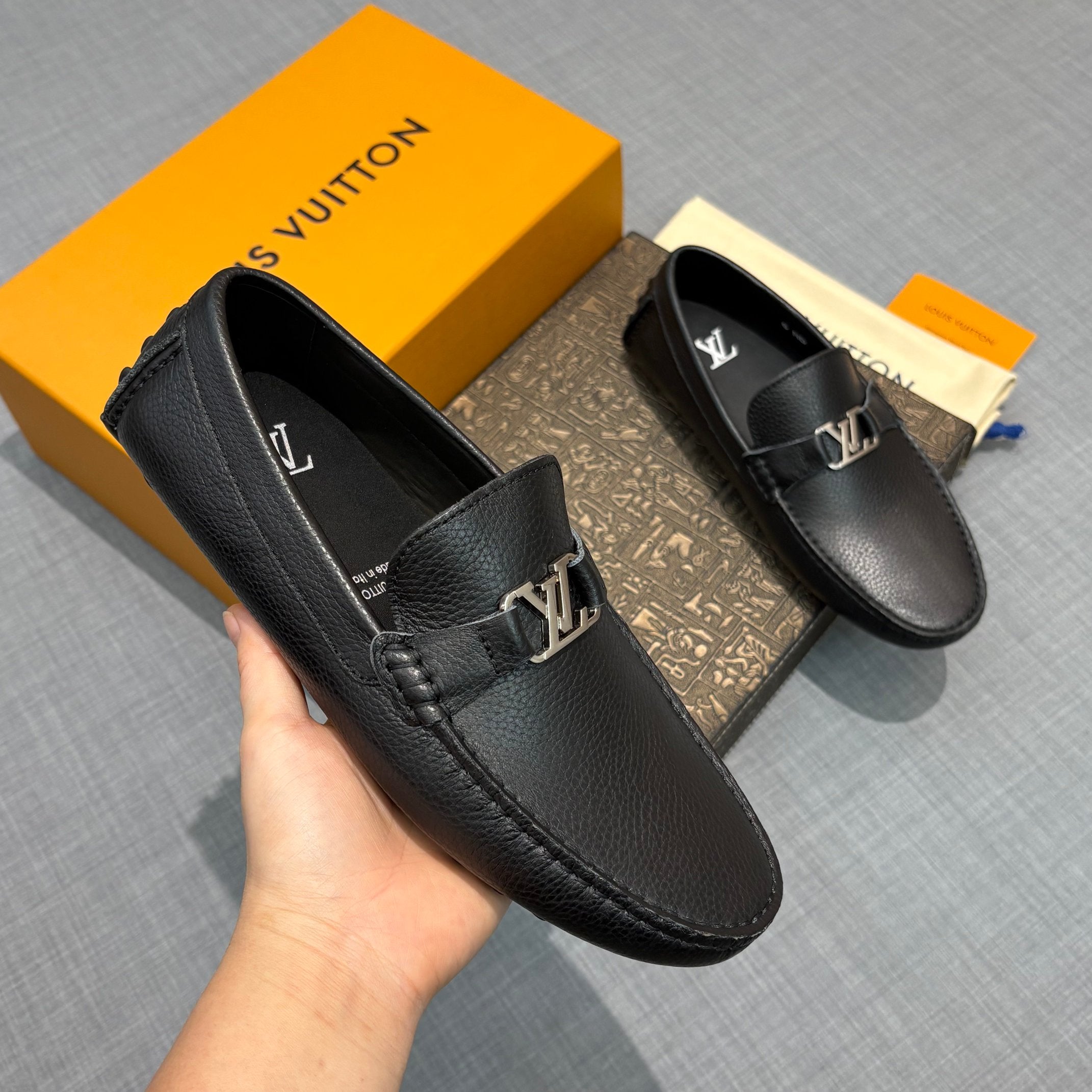 Louis Vuitton Men's Grained Leather Driving Shoes