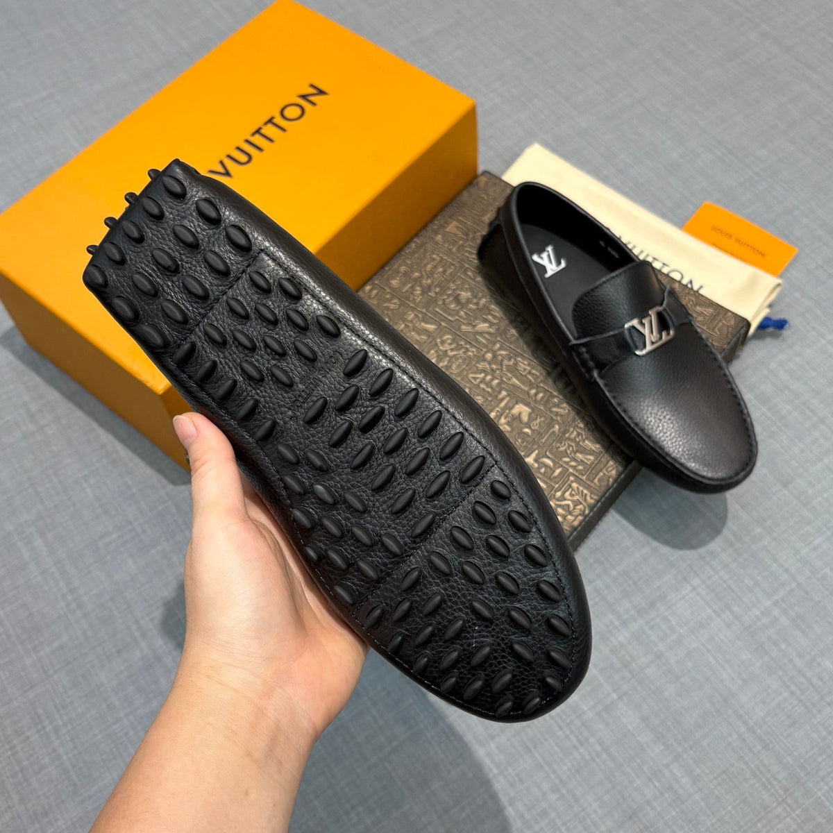Louis Vuitton Men's Grained Leather Driving Shoes
