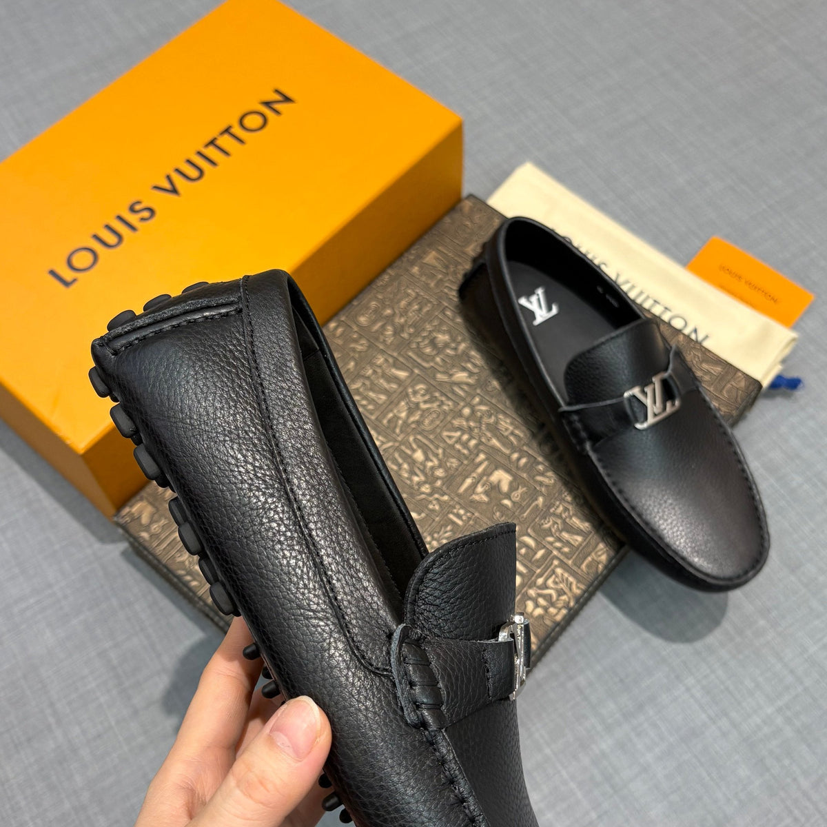 Louis Vuitton Men's Grained Leather Driving Shoes