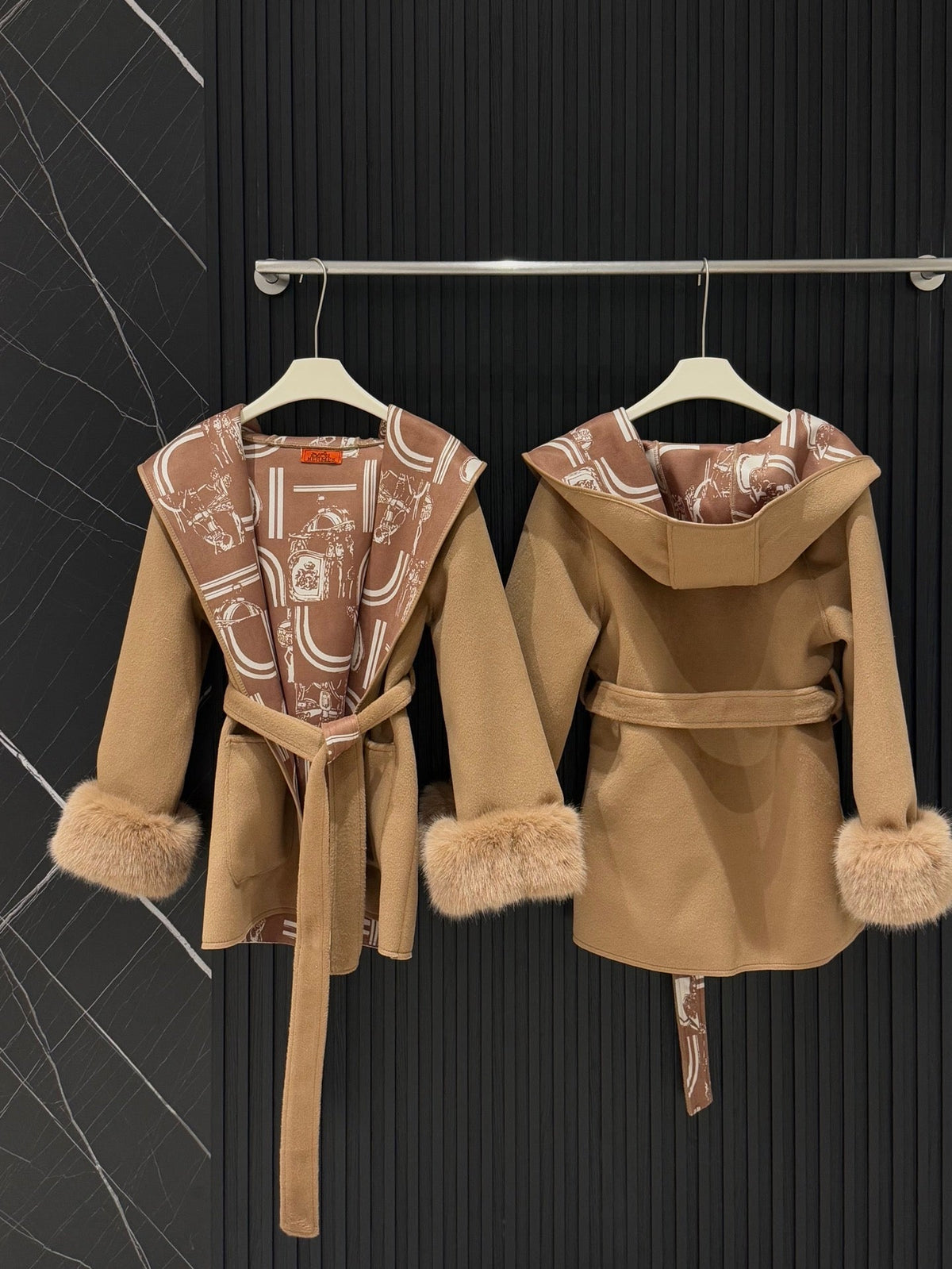 Hermès Old Money Detachable Faux Fur Sleeve Coat