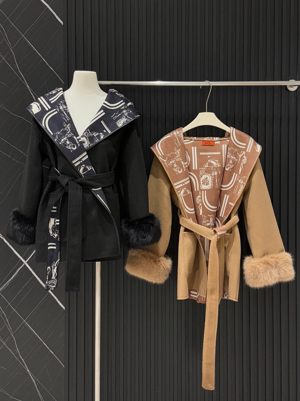 Hermès Old Money Detachable Faux Fur Sleeve Coat