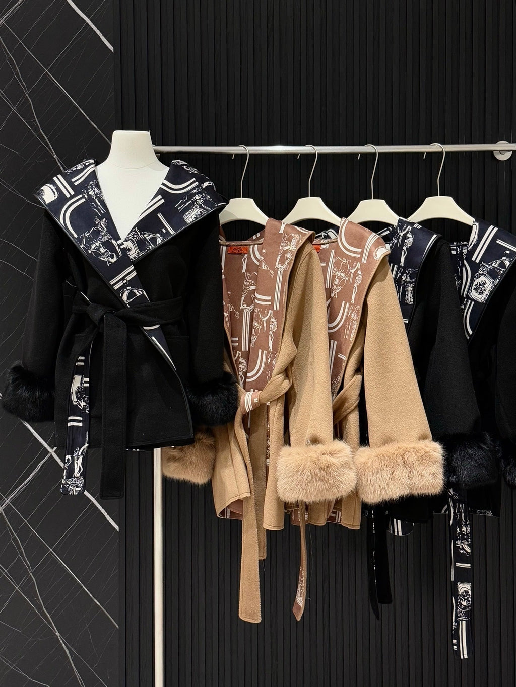 Hermès Old Money Detachable Faux Fur Sleeve Coat
