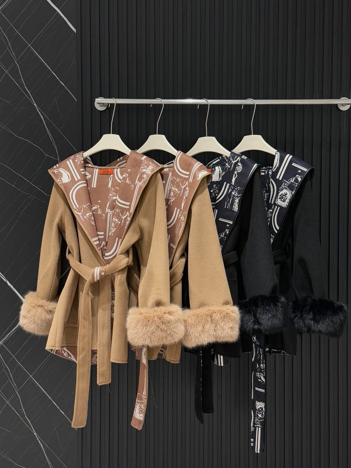 Hermès Old Money Detachable Faux Fur Sleeve Coat