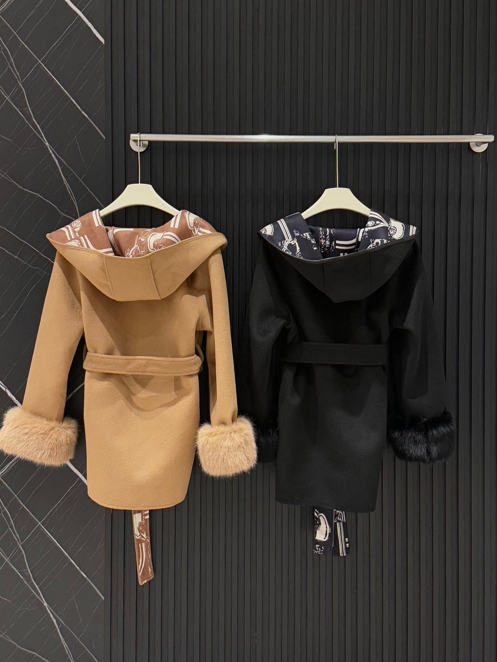 Hermès Old Money Style Detachable Fur Sleeve Wool Coat