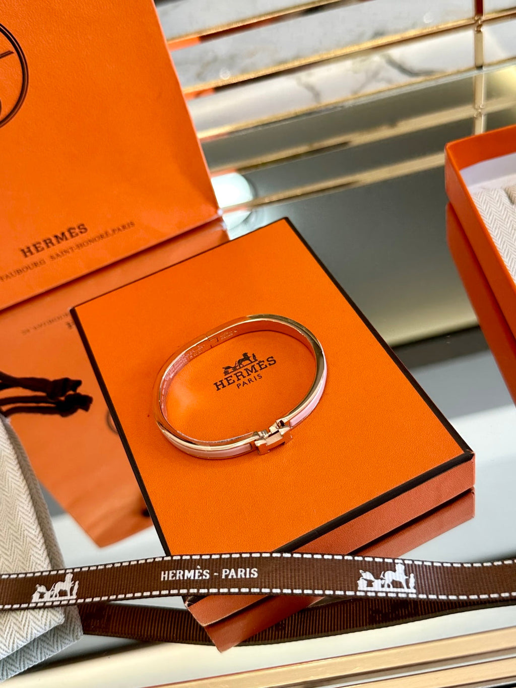 Hermès H-Letter Oval Enamel Bracelet