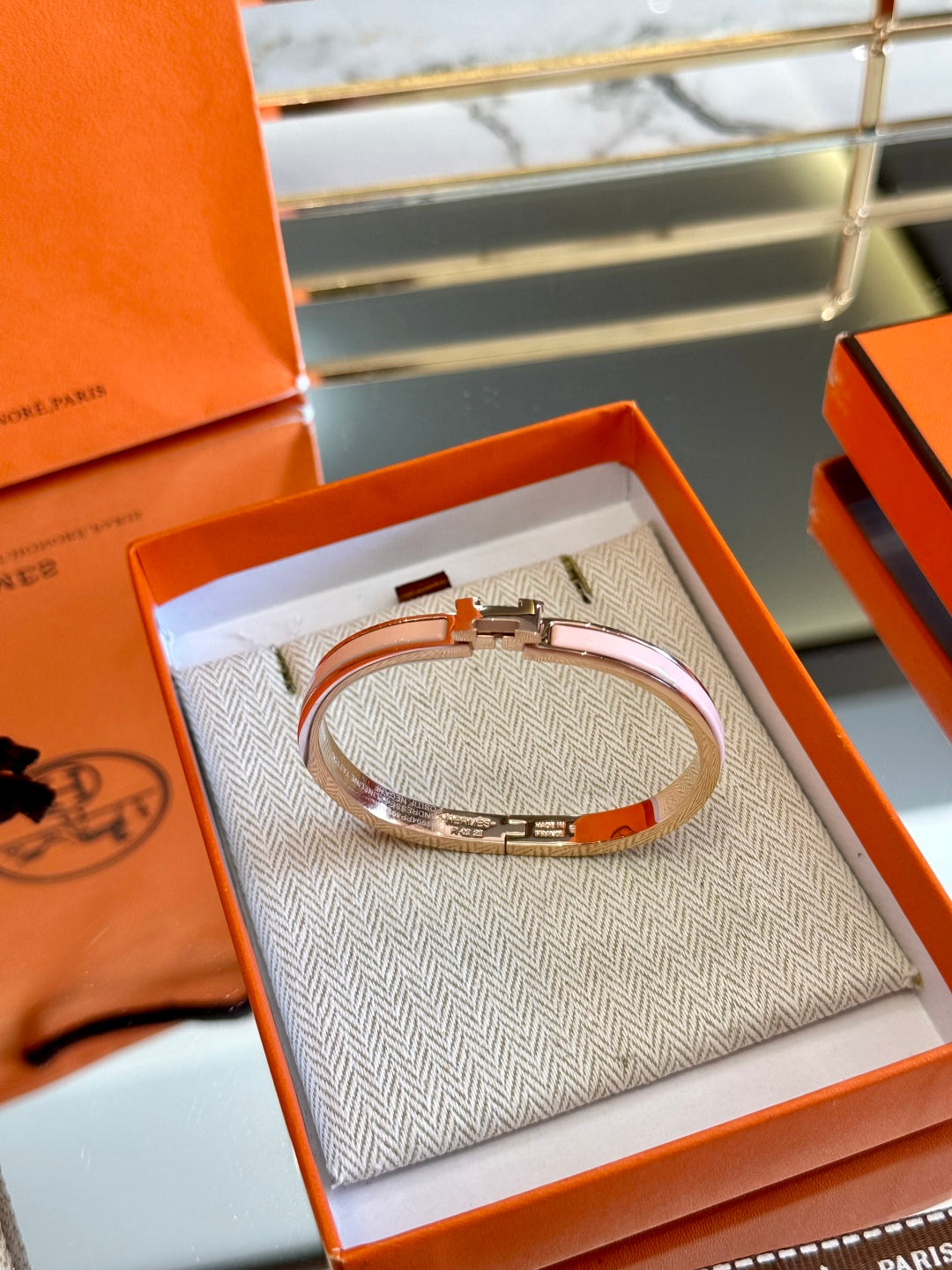 Hermès H-Letter Oval Enamel Bracelet