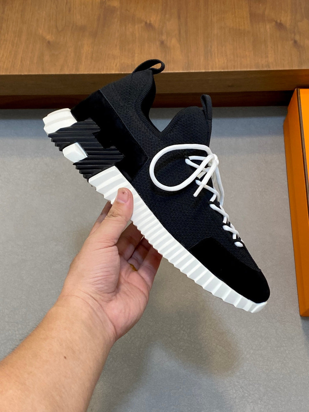 Hermès Suede and Denim Canvas Sneakers