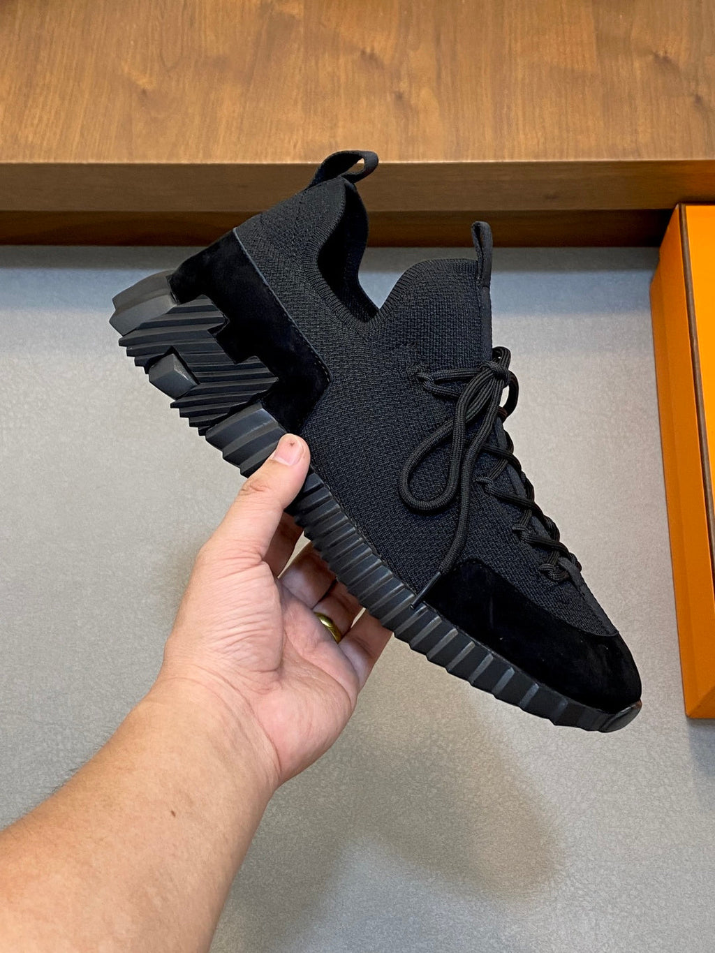 Hermès Suede and Denim Canvas Sneakers