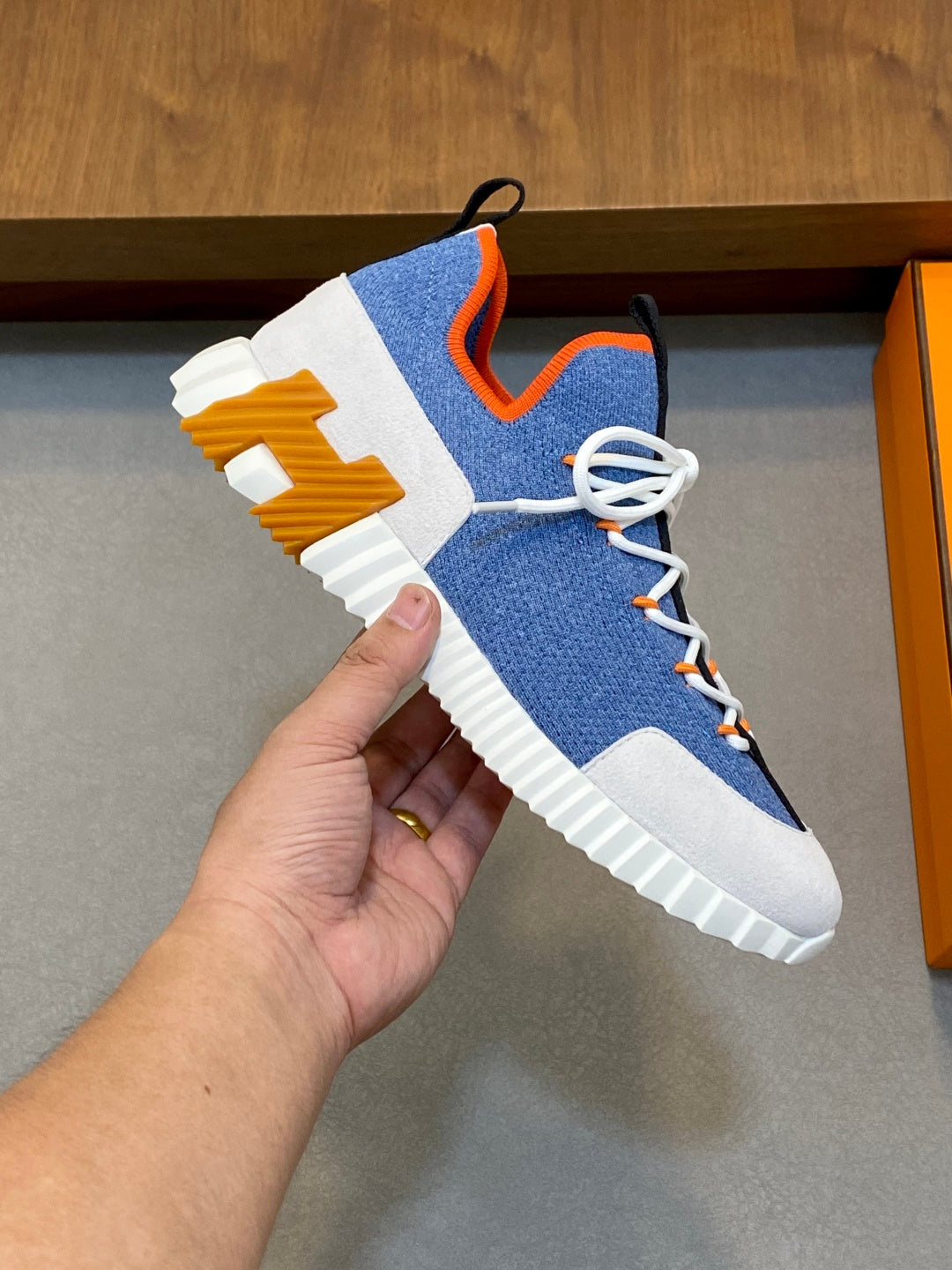 Hermès Suede and Denim Canvas Sneakers