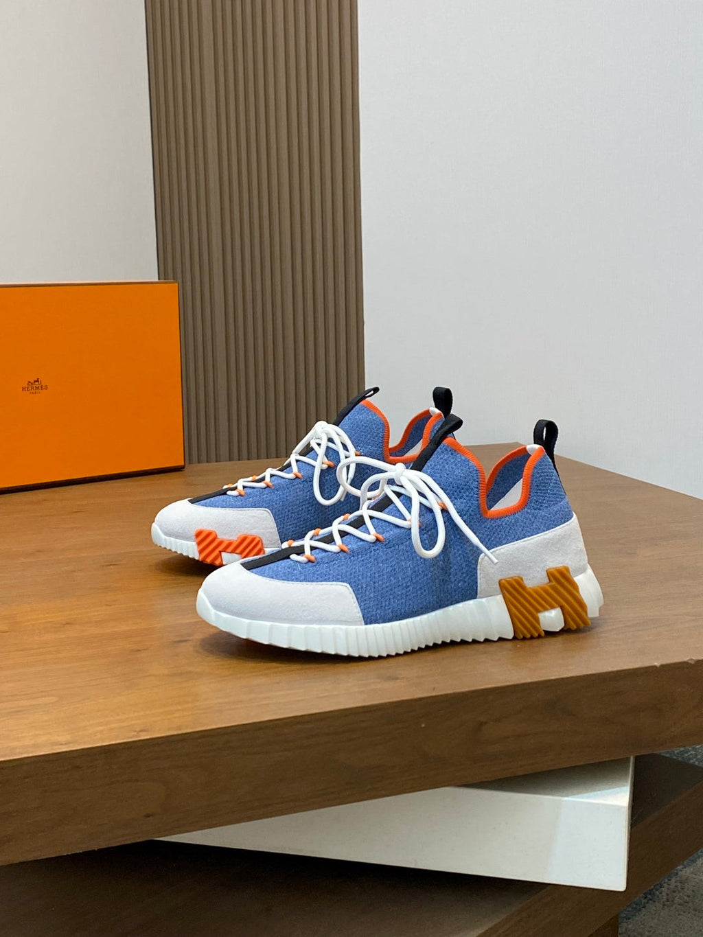 Hermès Suede and Denim Canvas Sneakers