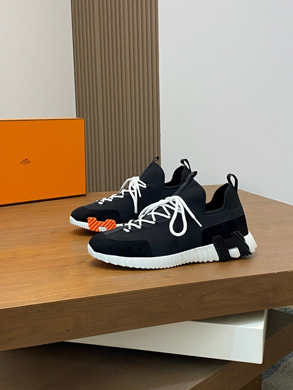 Hermès Suede and Denim Canvas Sneakers