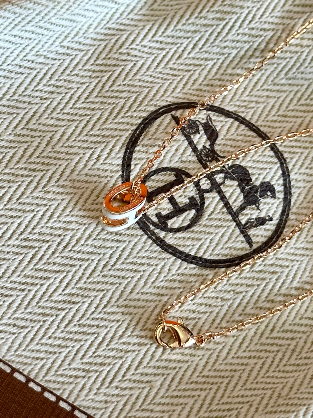 Hermès H-Letter Oval Enamel Necklace