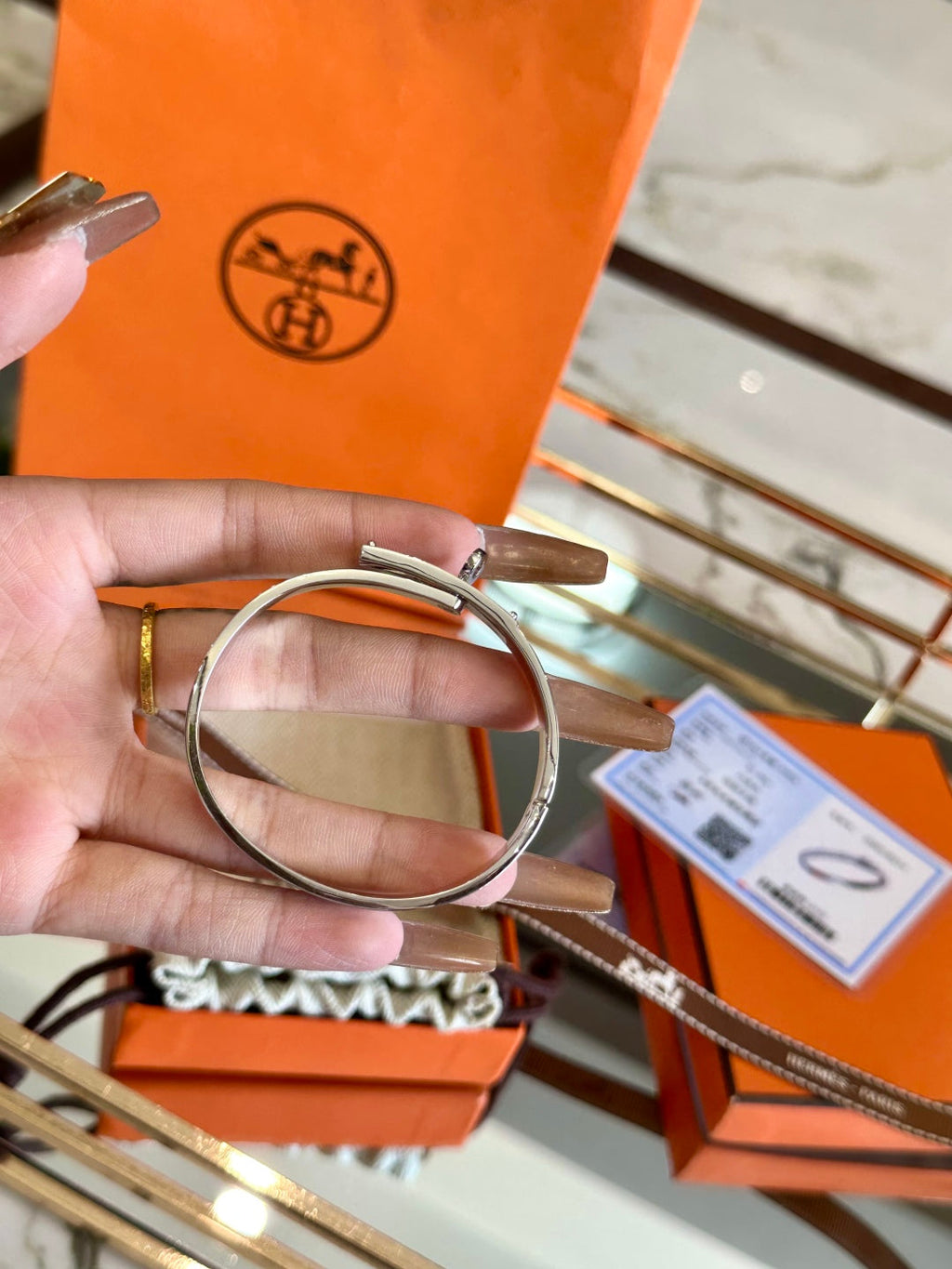 Hermès Enamel 18K Gold Plated Sterling Silver Bracelet