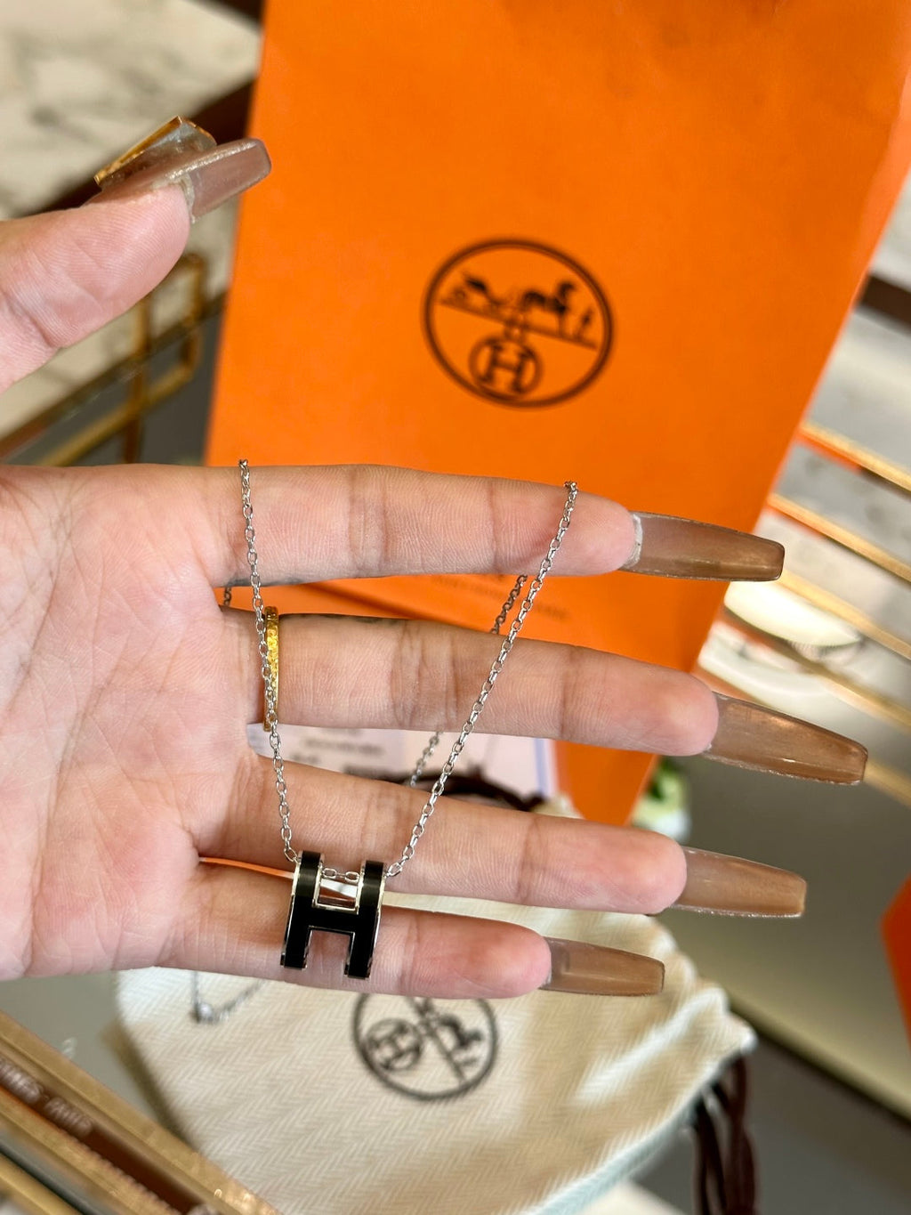 Hermès H-Letter Oval Enamel Necklace
