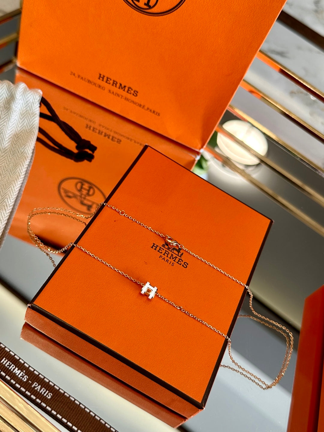 Hermès H-Letter Oval Enamel Necklace