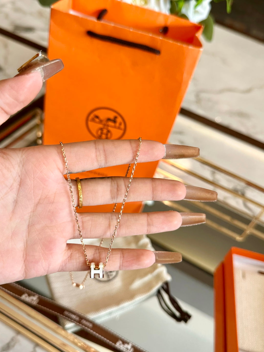 Hermès H-Letter Oval Enamel Necklace