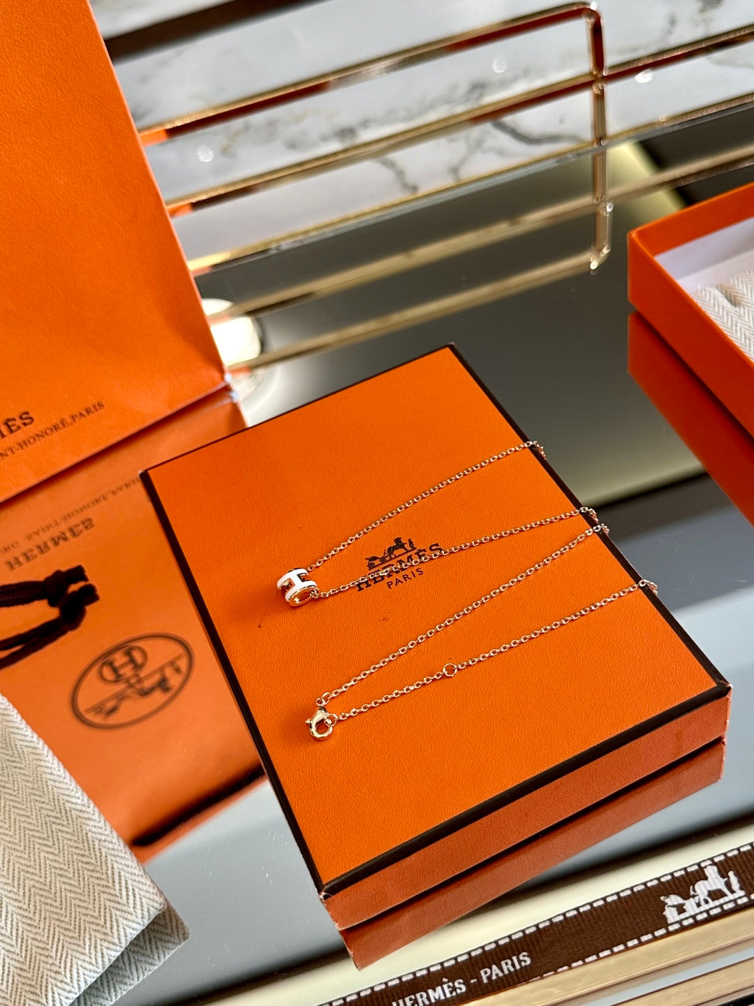 Hermès H-Letter Oval Enamel Necklace