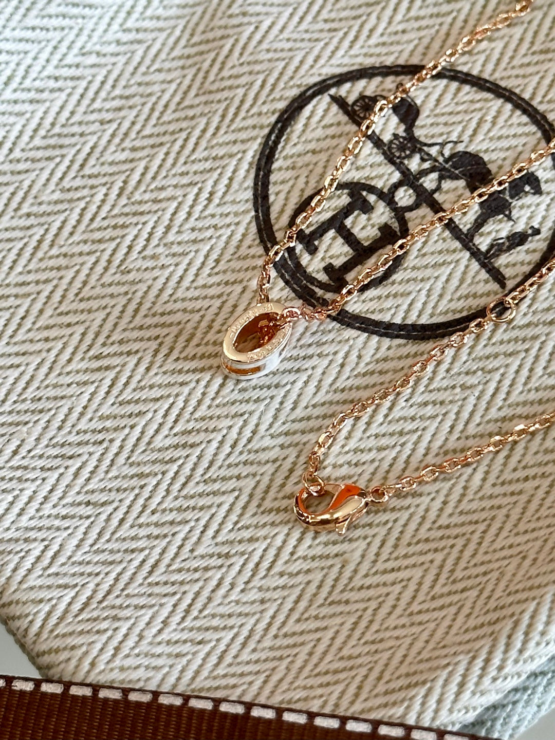 Hermès H-Letter Oval Enamel Necklace