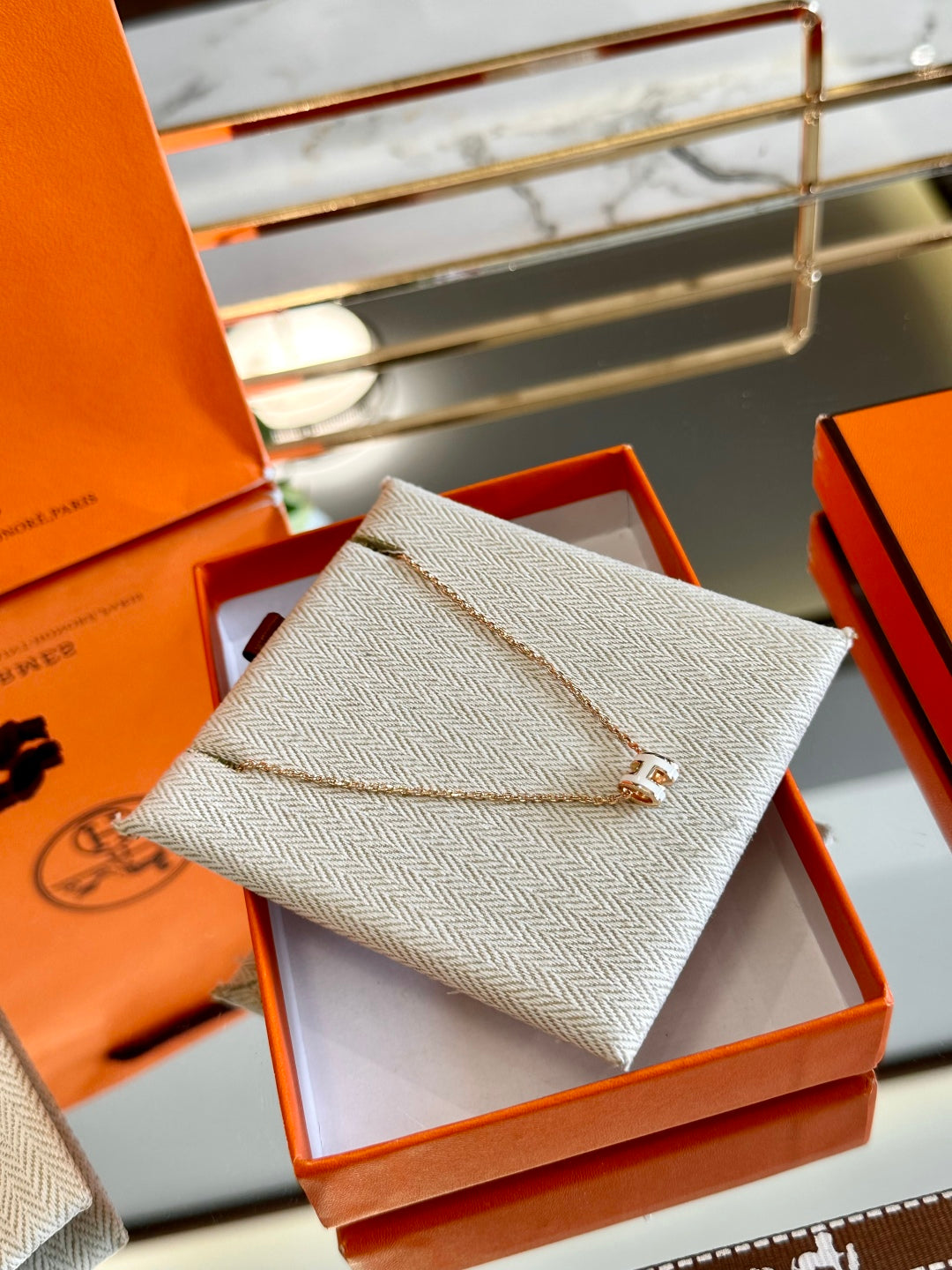 Hermès H-Letter Oval Enamel Necklace