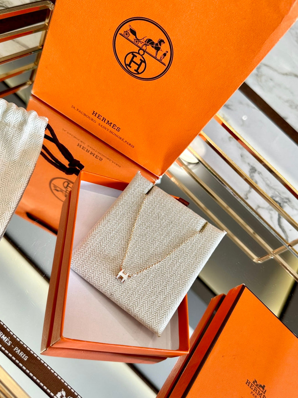 Hermès H-Letter Oval Enamel Necklace