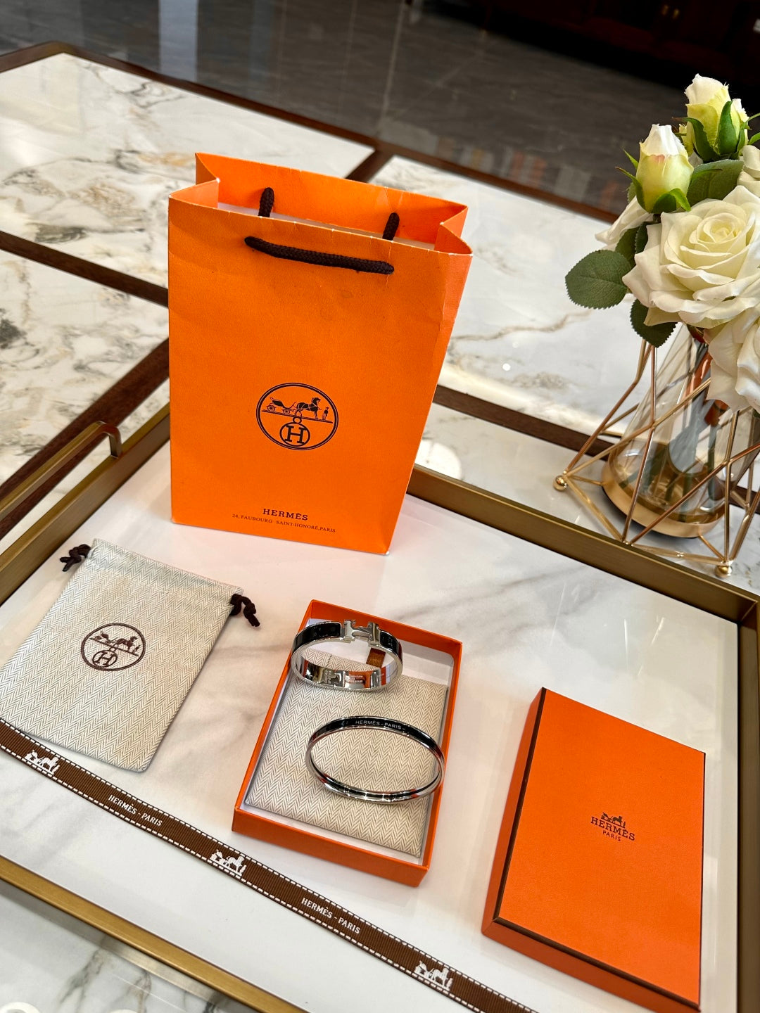 Hermès H-Letter Oval Enamel Bracelet