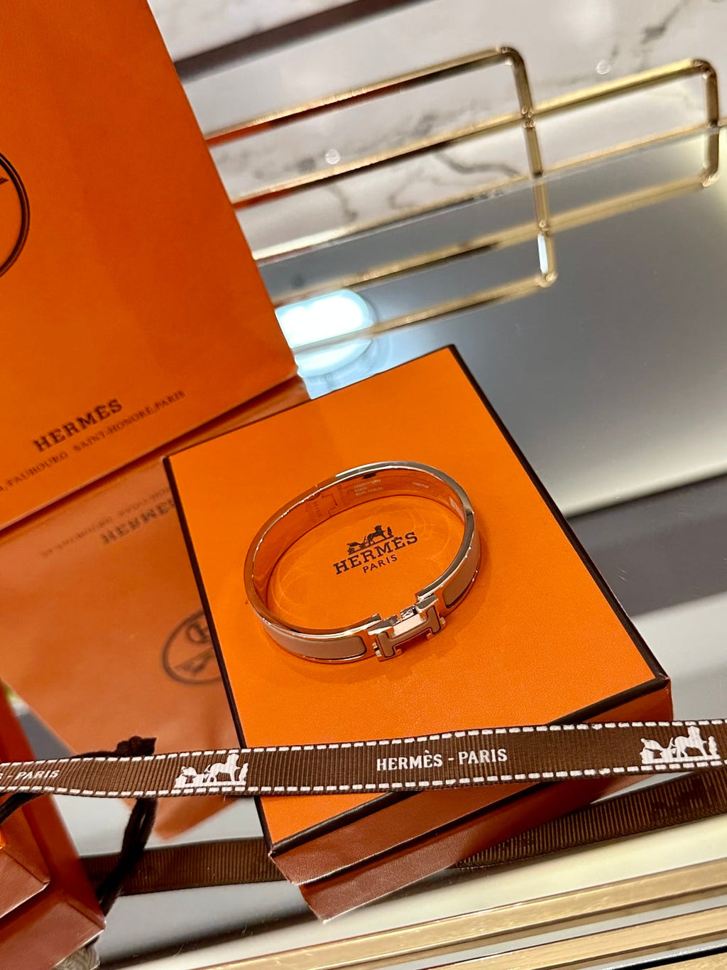 Hermès H-Letter Oval Enamel Bracelet