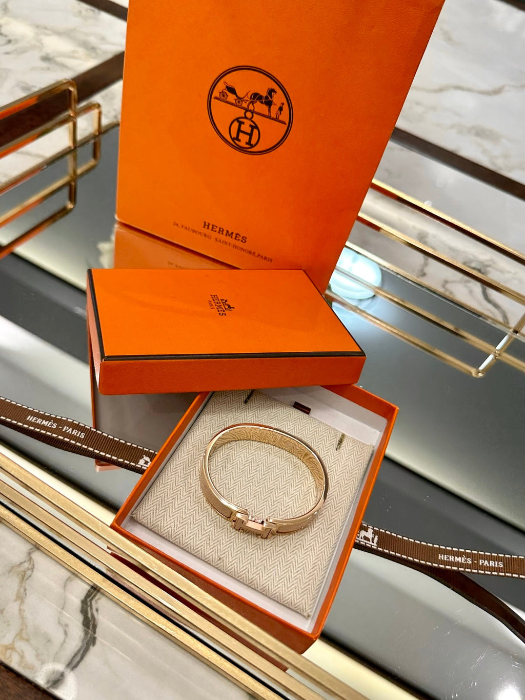 Hermès H-Letter Oval Enamel Bracelet
