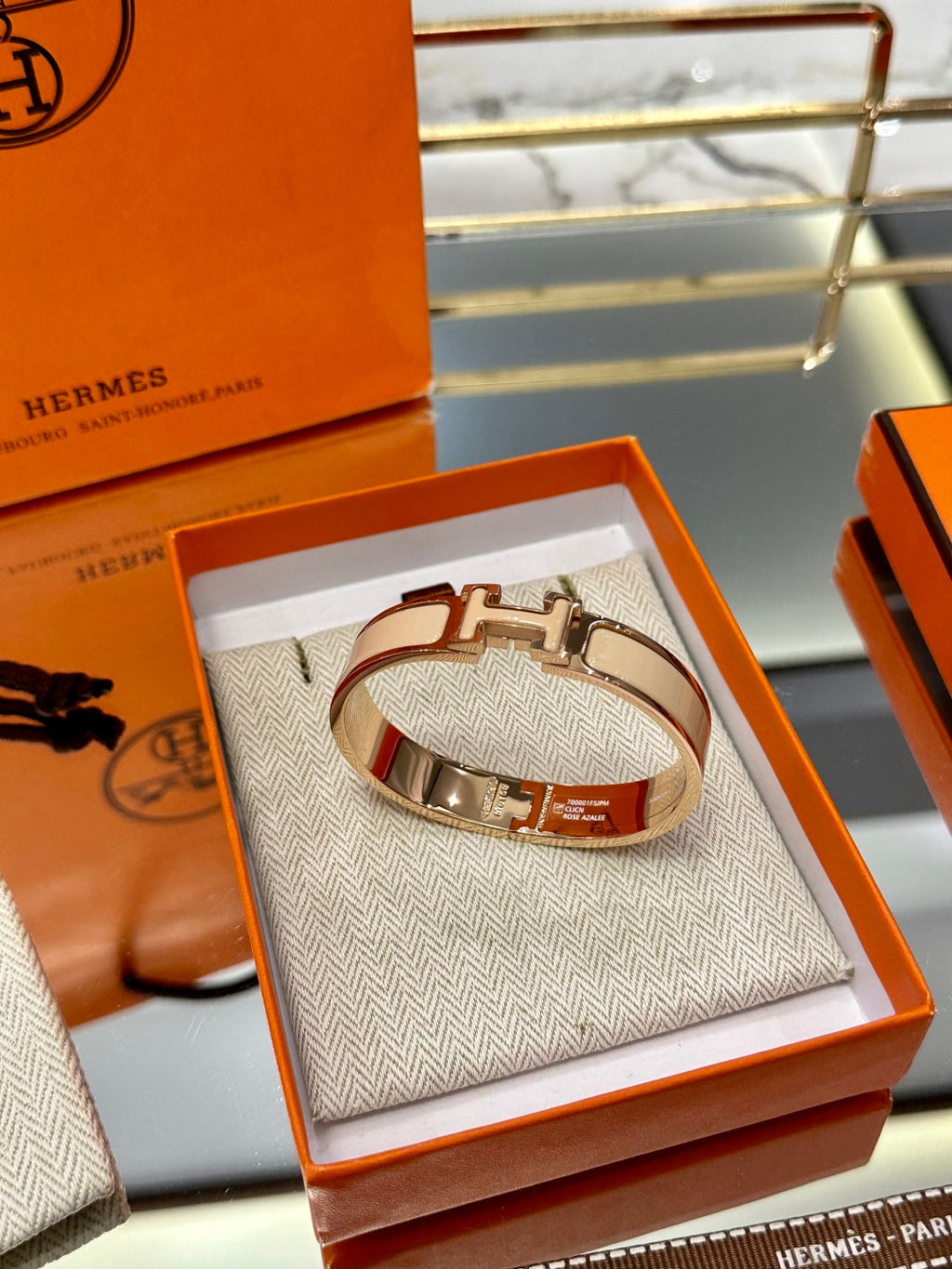 Hermès H-Letter Oval Enamel Bracelet