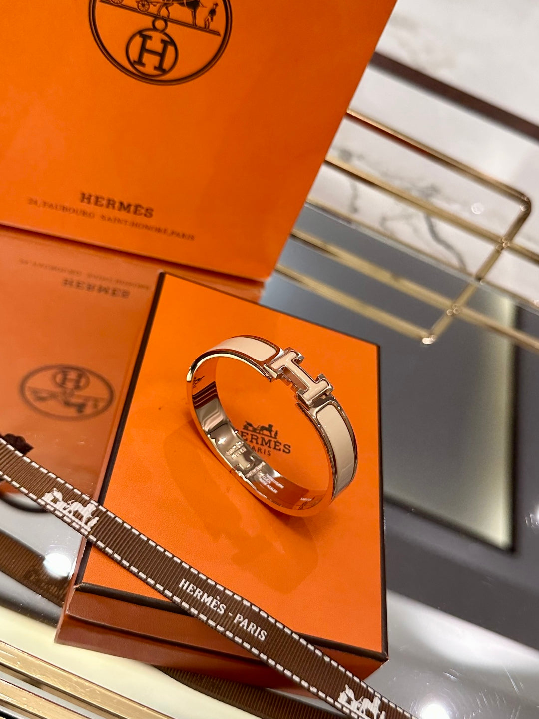 Hermès H-Letter Oval Enamel Bracelet