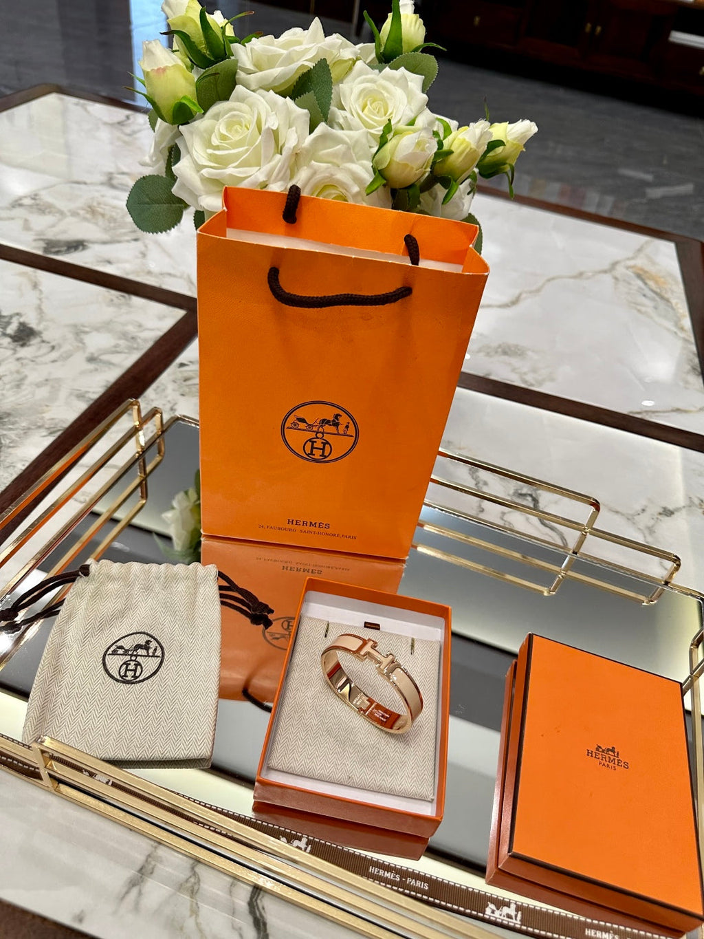 Hermès H-Letter Oval Enamel Bracelet