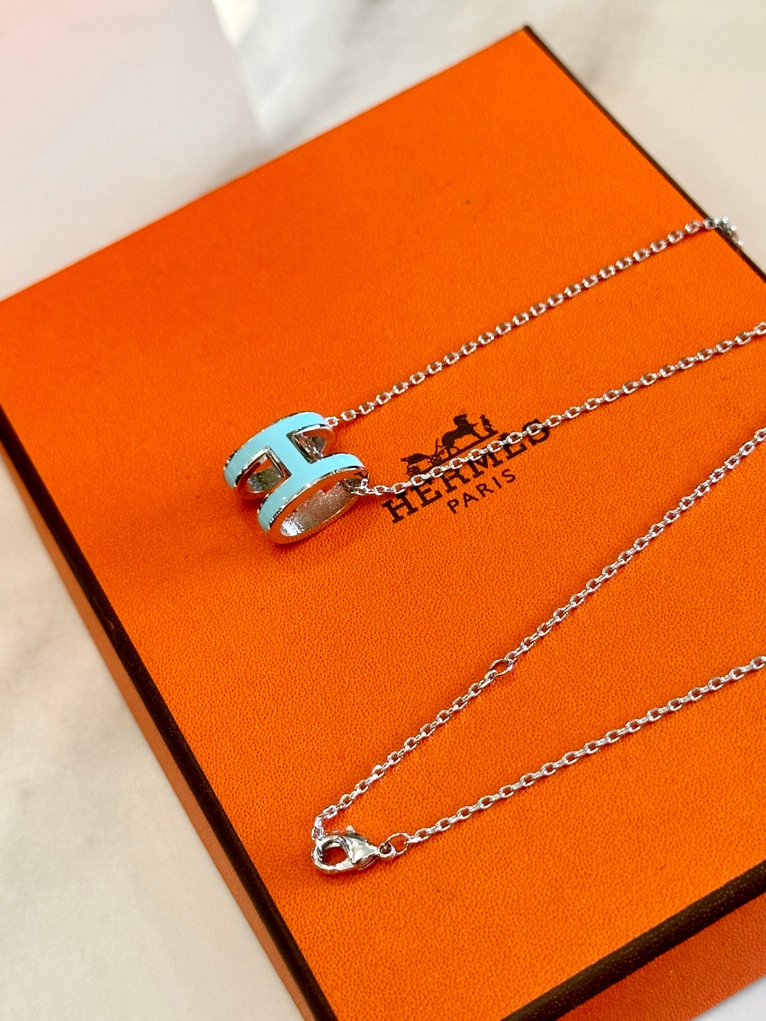 Hermès H-Letter Oval Enamel Necklace