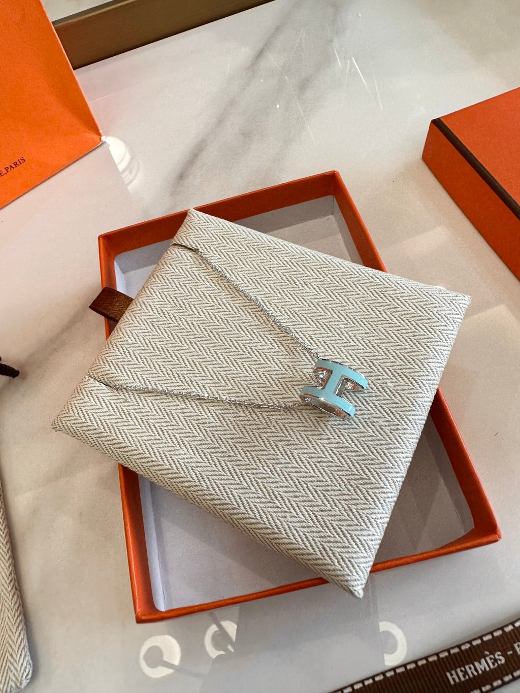 Hermès H-Letter Oval Enamel Necklace