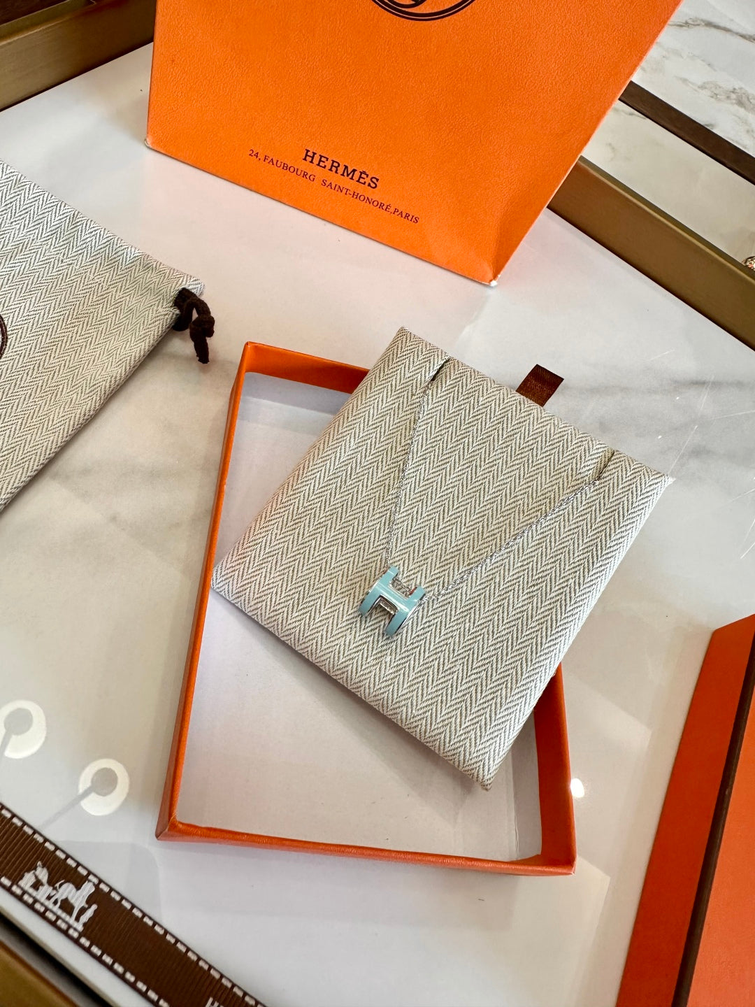 Hermès H-Letter Oval Enamel Necklace