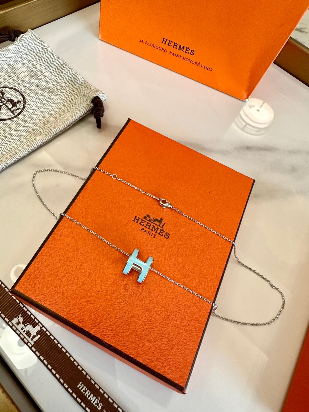 Hermès H-Letter Oval Enamel Necklace