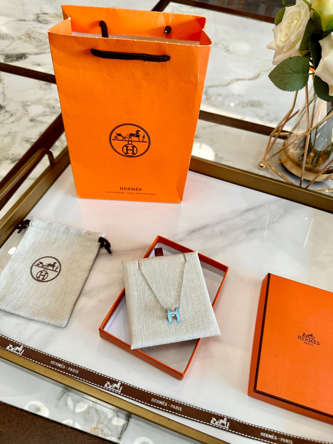 Hermès H-Letter Oval Enamel Necklace
