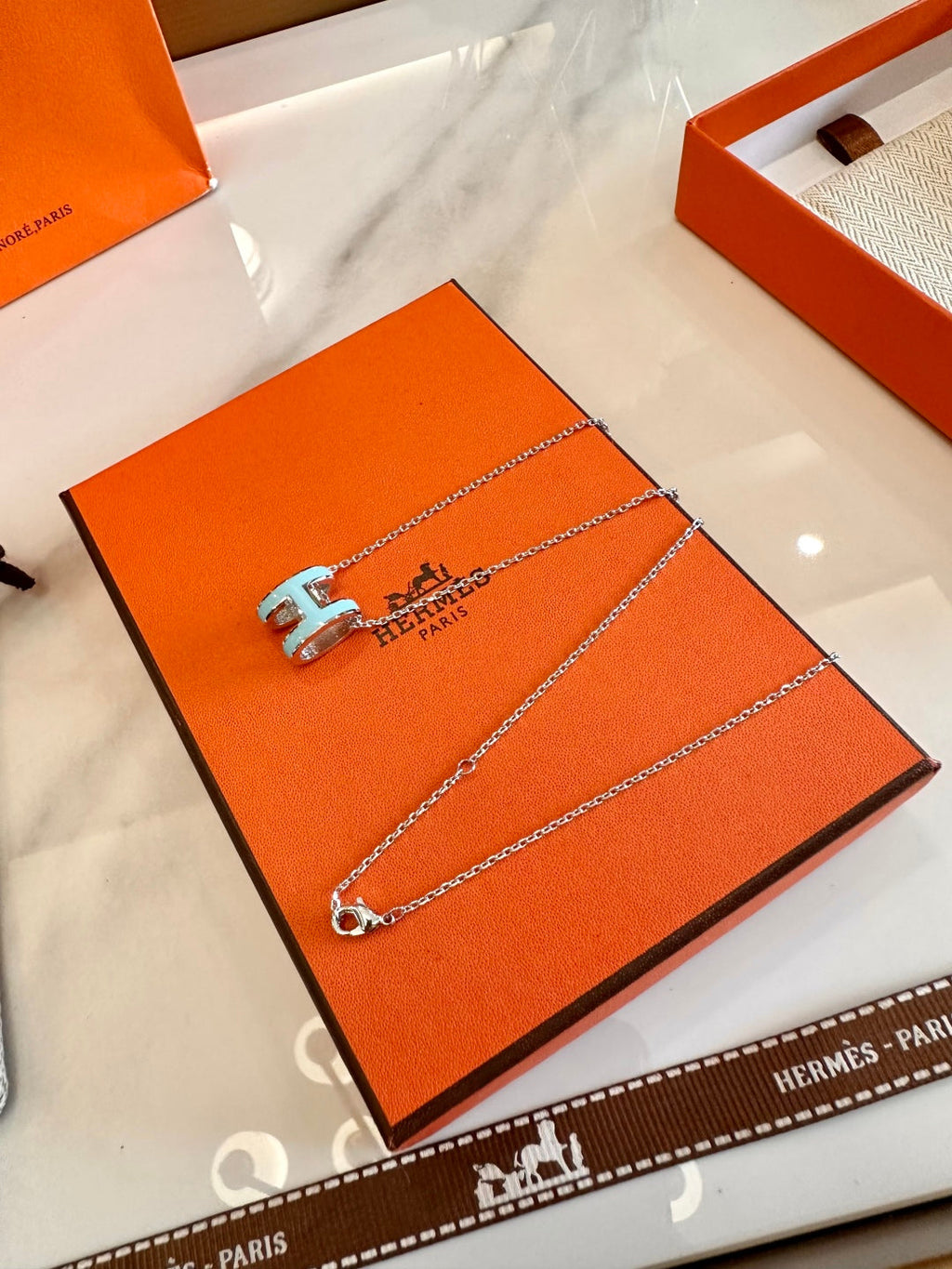 Hermès H-Letter Oval Enamel Necklace