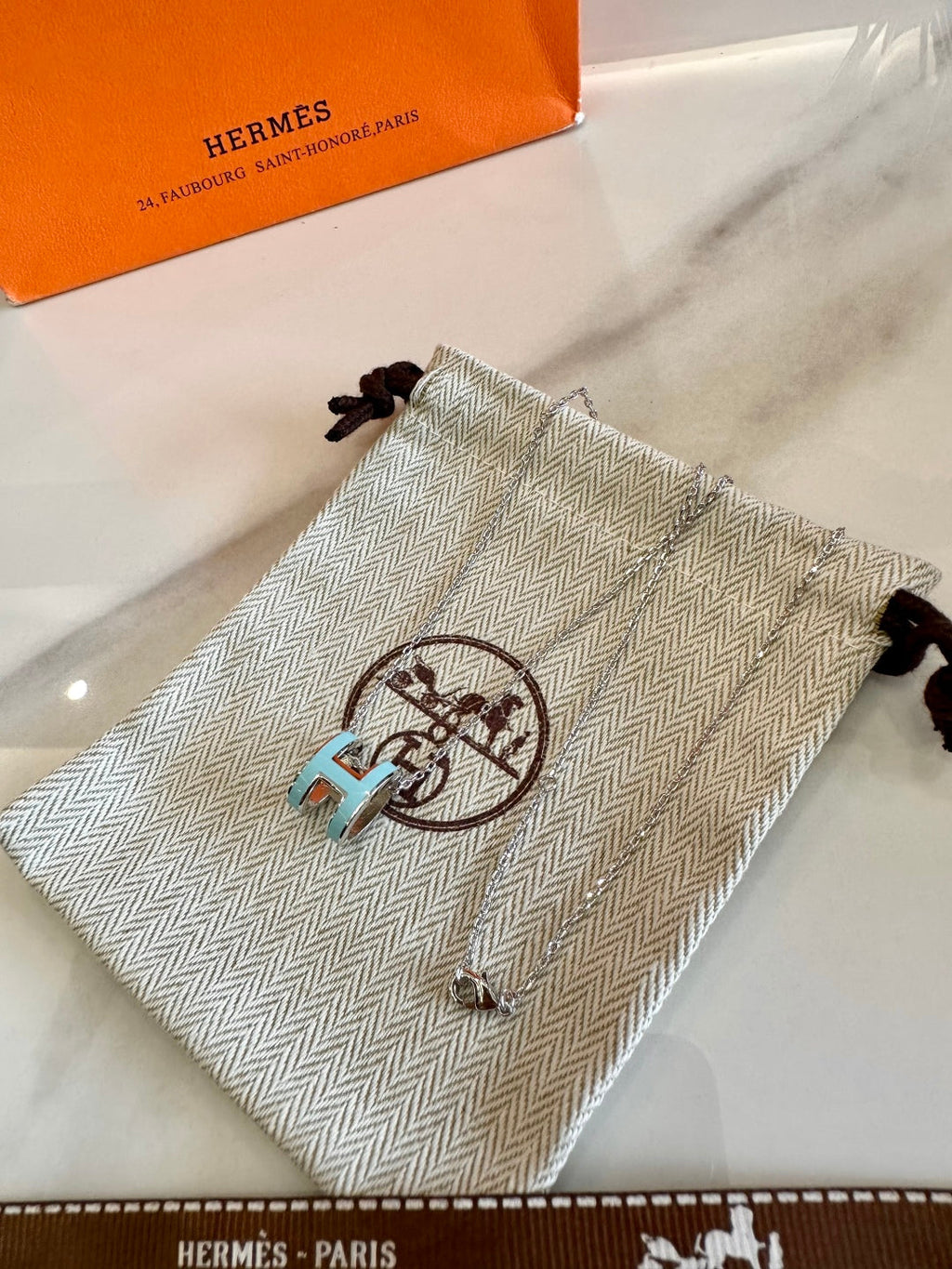 Hermès H-Letter Oval Enamel Necklace