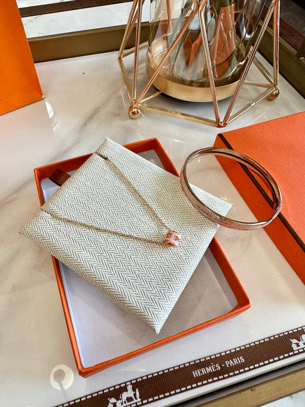 Hermès Oval Enamel 18K Gold Plated Necklace and Bracelet Set