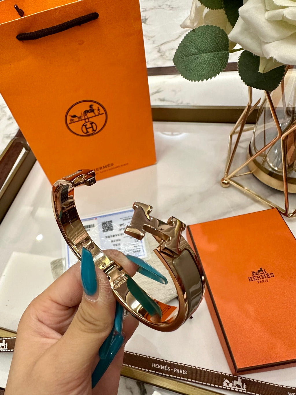 Hermès H-Letter Oval Enamel Bracelet