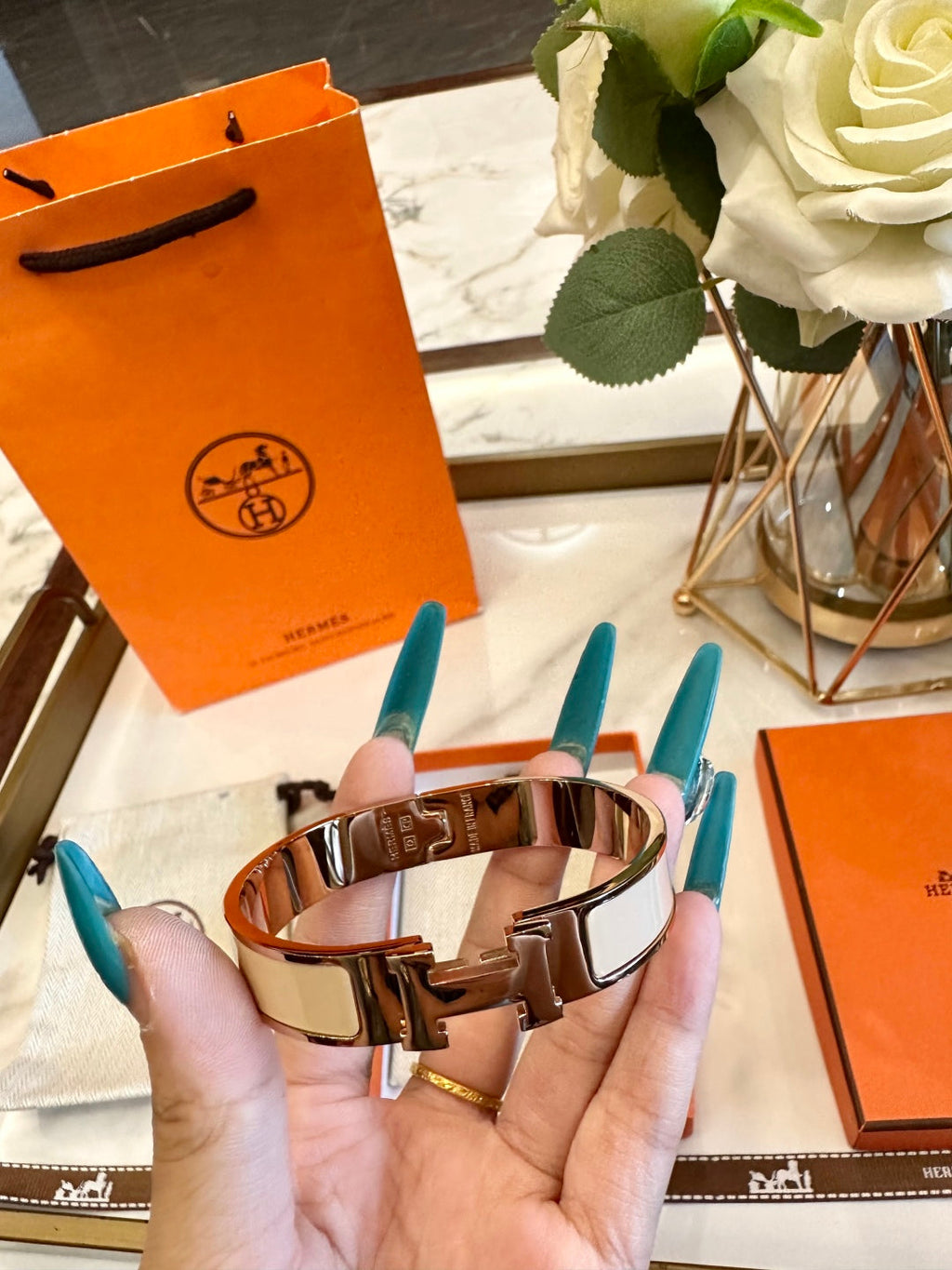 Hermès H-Letter Oval Enamel Bracelet