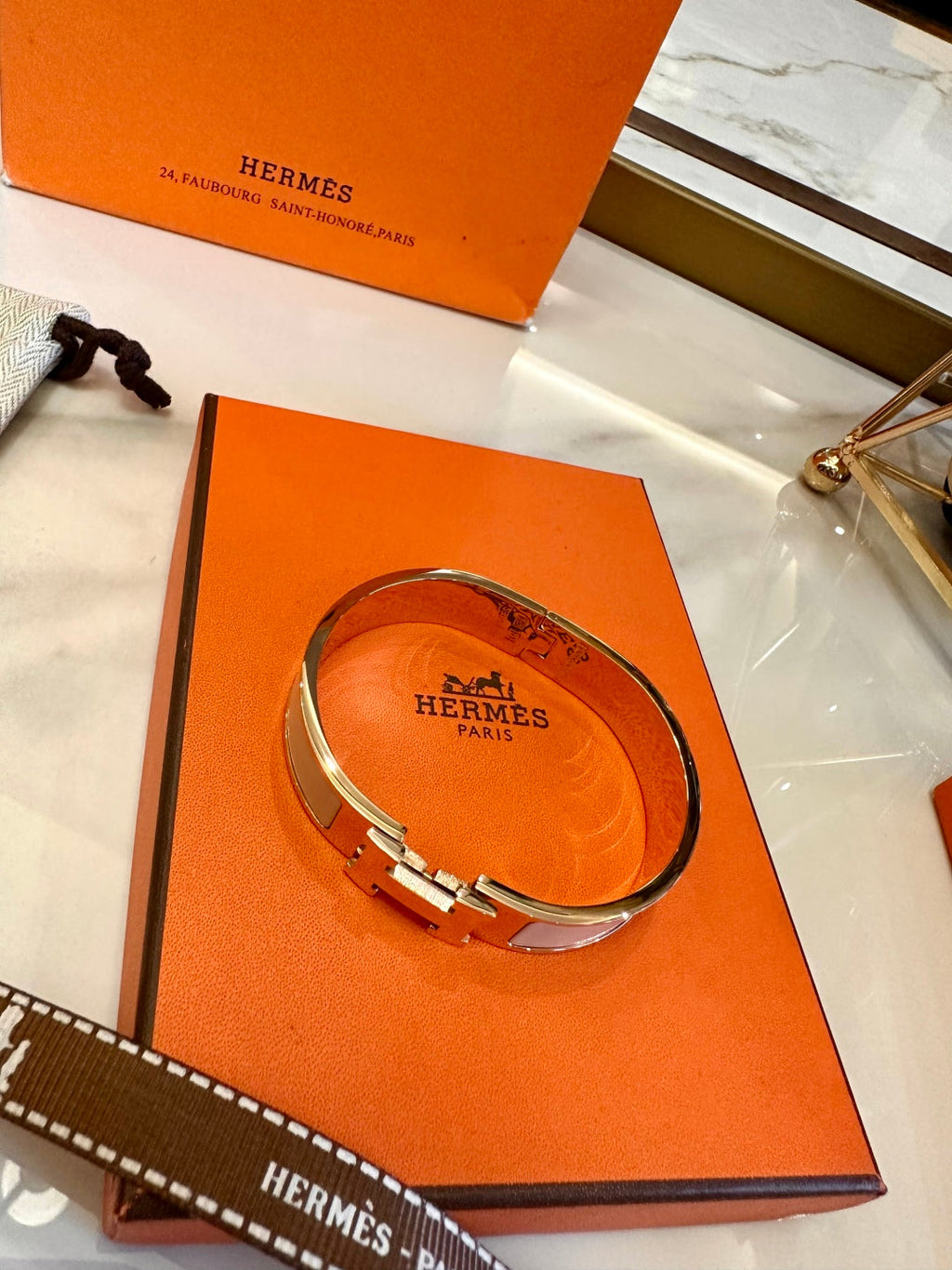 Hermès H-Letter Oval Enamel Bracelet