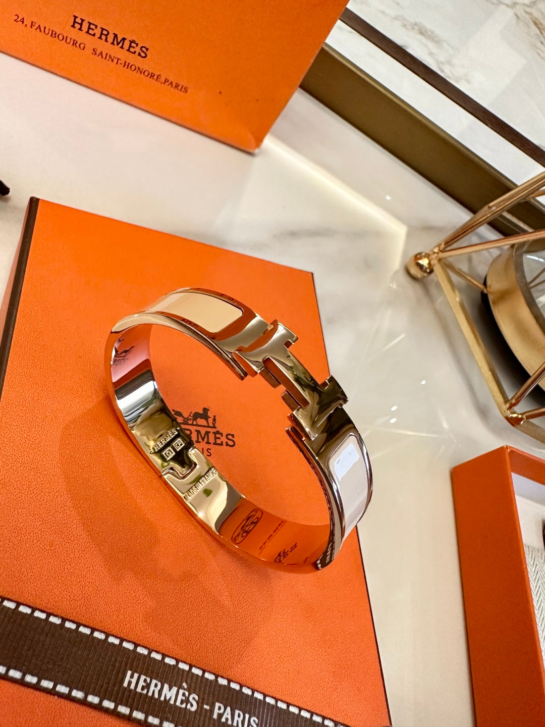 Hermès H-Letter Oval Enamel Bracelet