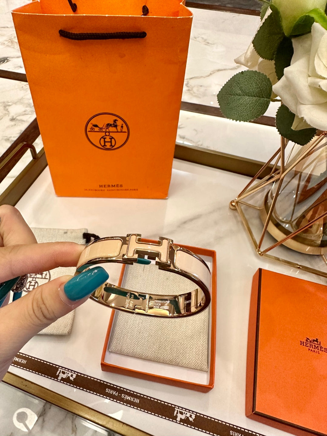 Hermès H-Letter Oval Enamel Bracelet