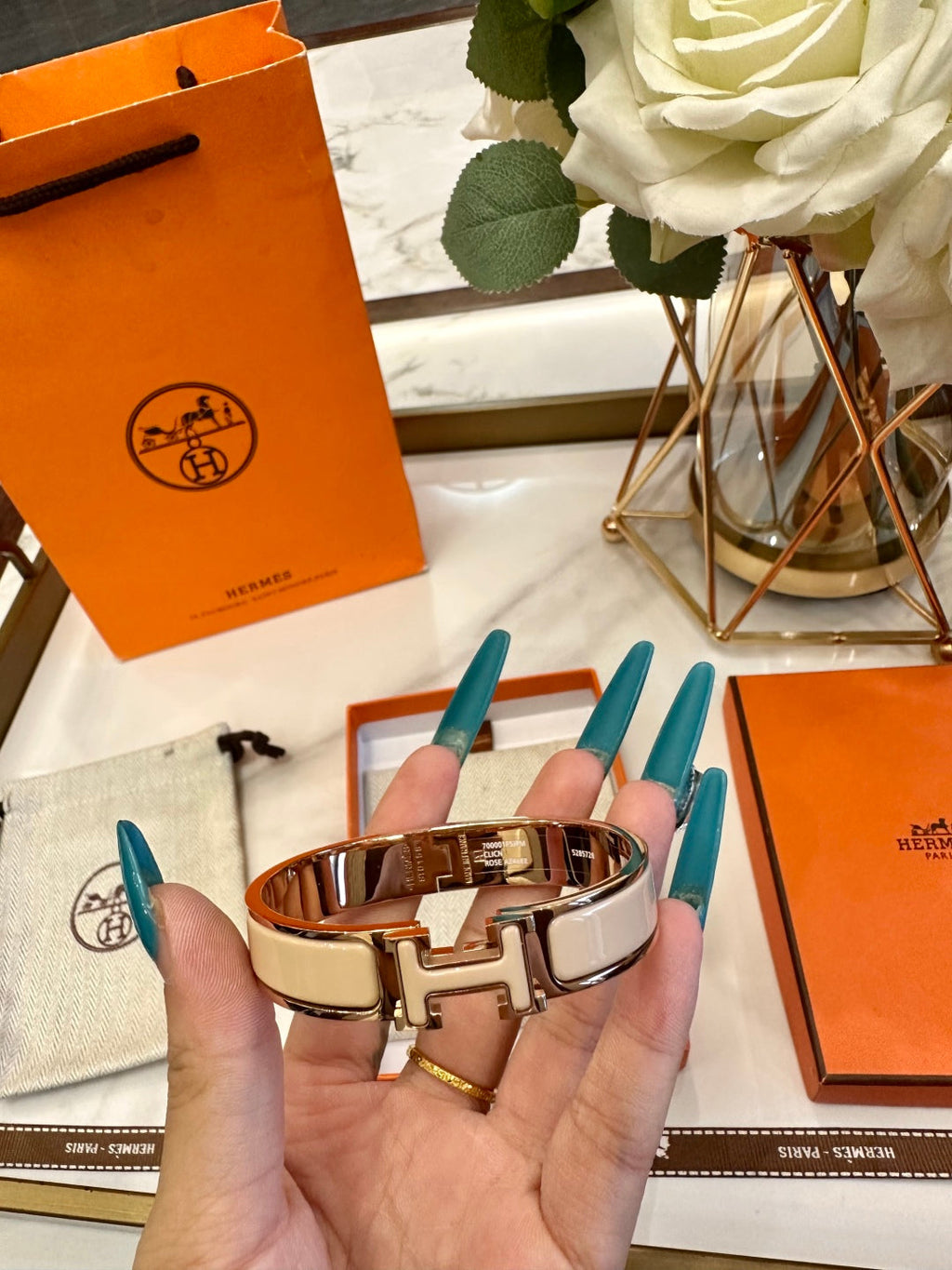 Hermès H-Letter Oval Enamel Bracelet